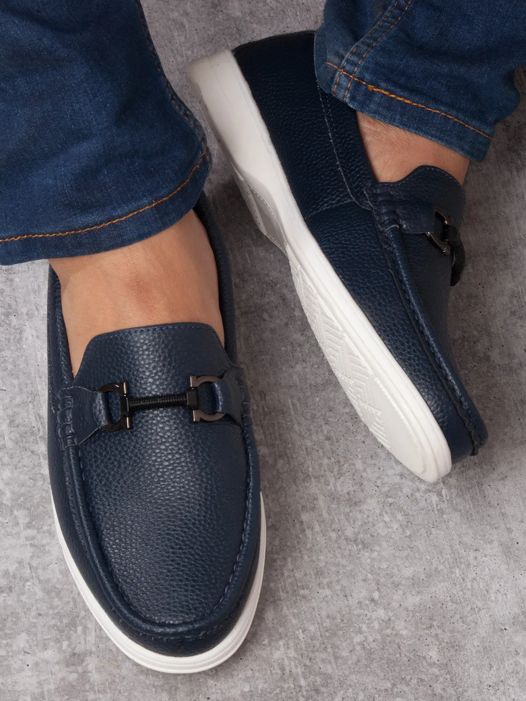 Men's Navy Moc Toe Casual Loafer (IX4107)