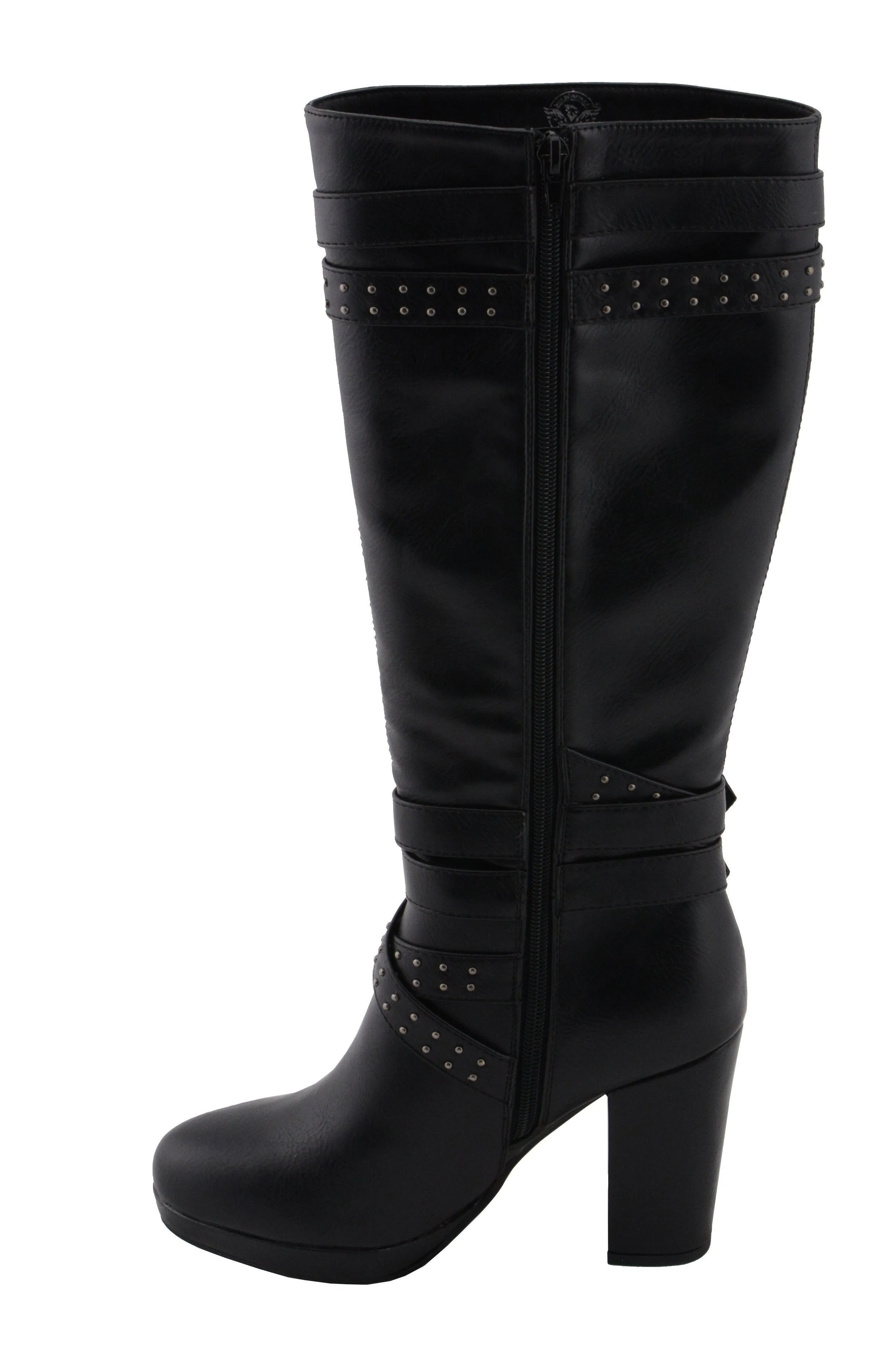 Milwaukee Leather MBL9422 Women's Tall Black Studded Strap Fashion Casual Boots with Platform Heel