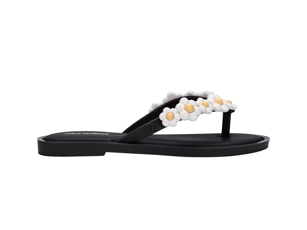 Mini Melissa Spring Flip Flops - Black / White