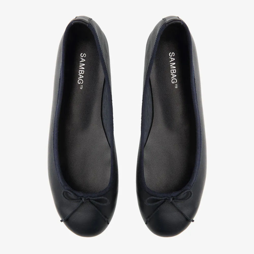 Natalie Navy Leather Ballet Flat