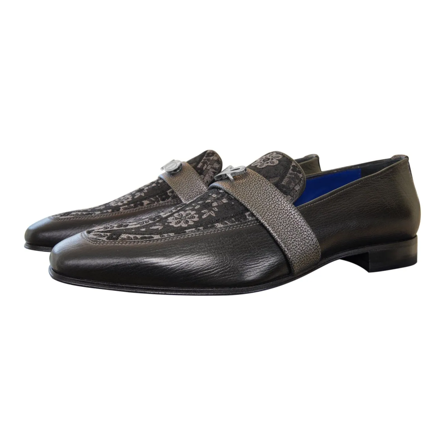 Nero Gunmetal Paisley With Silver Hardware Loafer