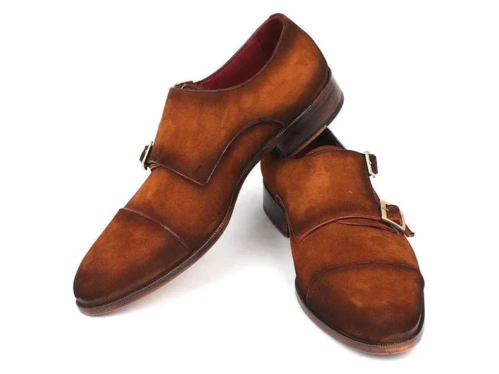 Paul Parkman Men's Captoe Double Monkstrap Antique Camel Suede