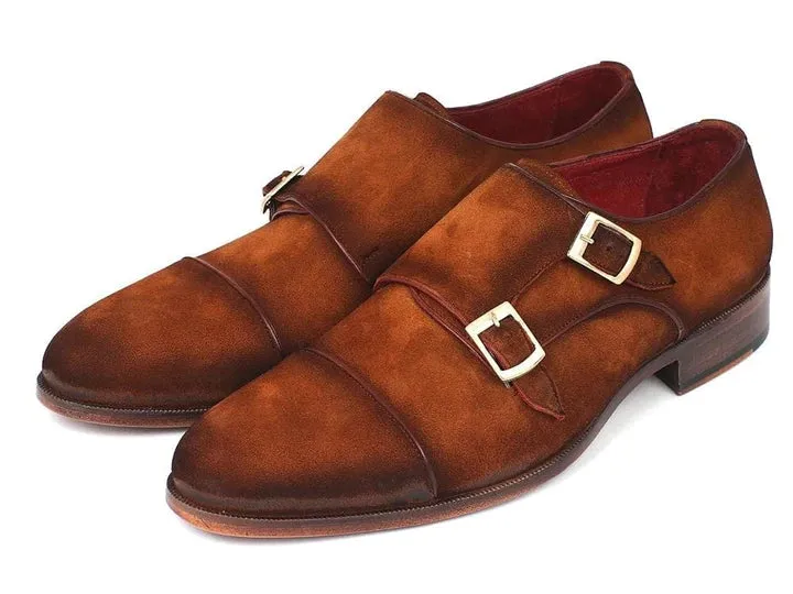 Paul Parkman Men's Captoe Double Monkstrap Antique Camel Suede