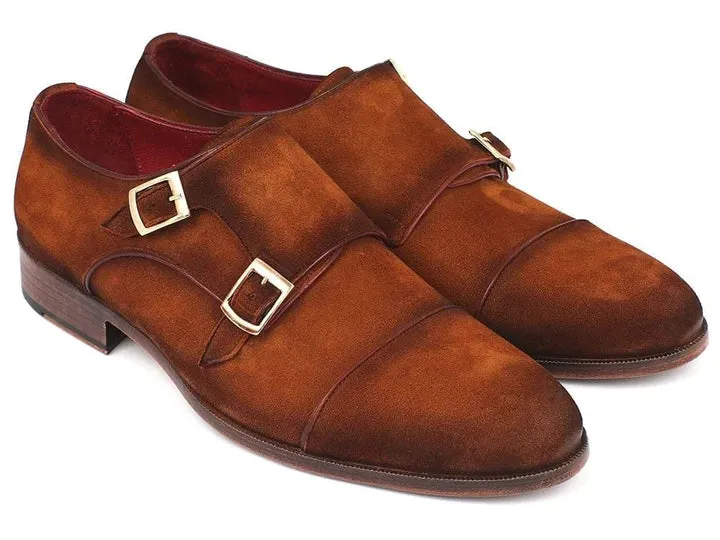 Paul Parkman Men's Captoe Double Monkstrap Antique Camel Suede