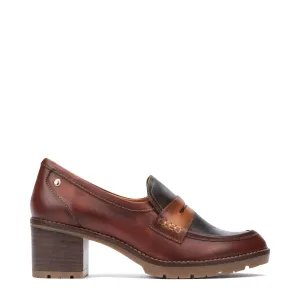 Pikolinos Women's Llanes Heeled Leather Loafer in Cognac