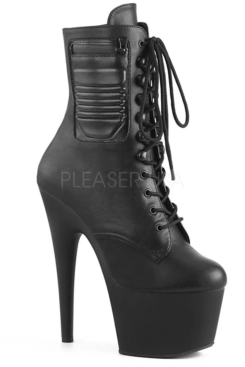 Pleaser USA Adore-1020PK 7inch Pleaser Biker Style Boots - Matte Black