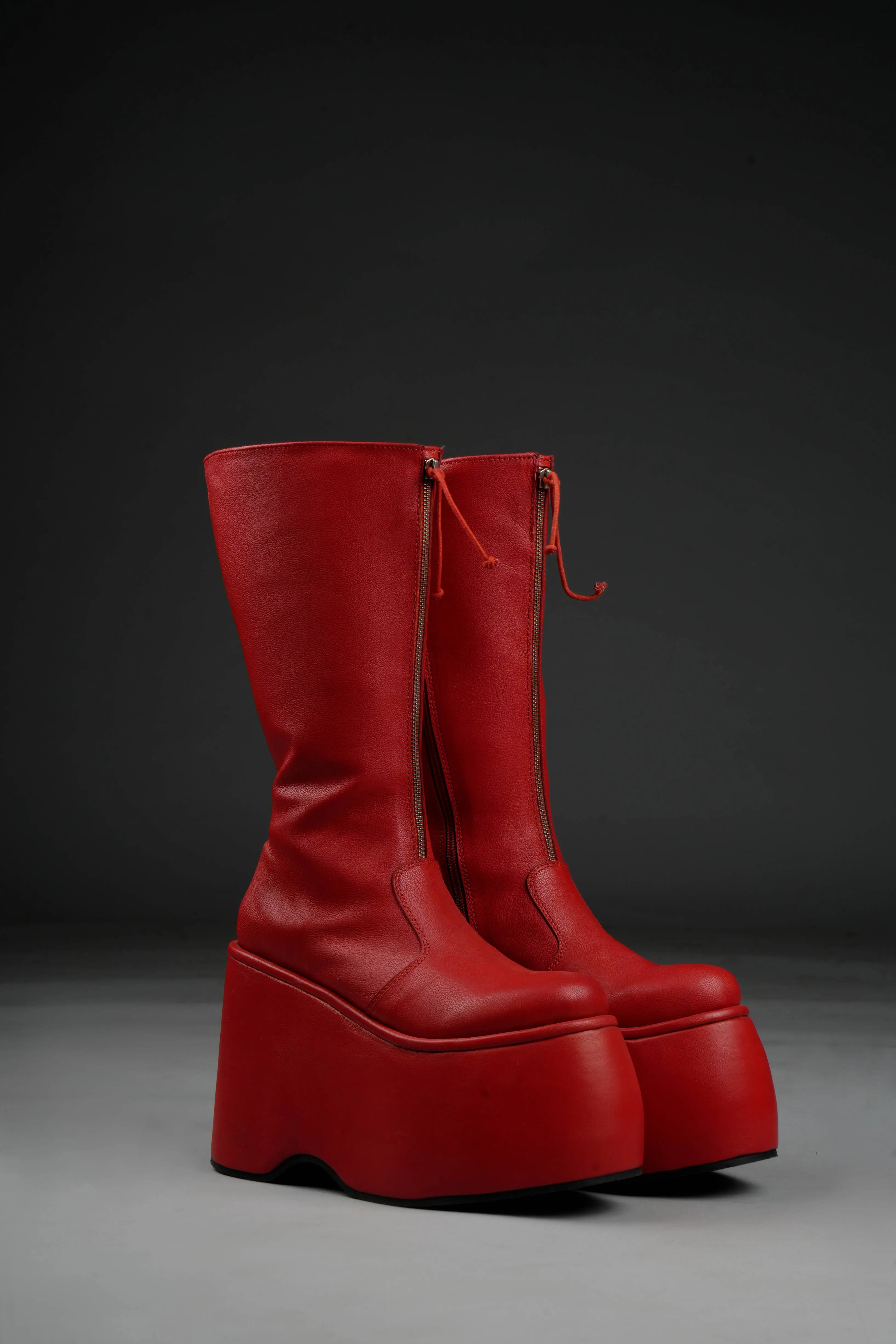 Pluto High Platform Boots in Red