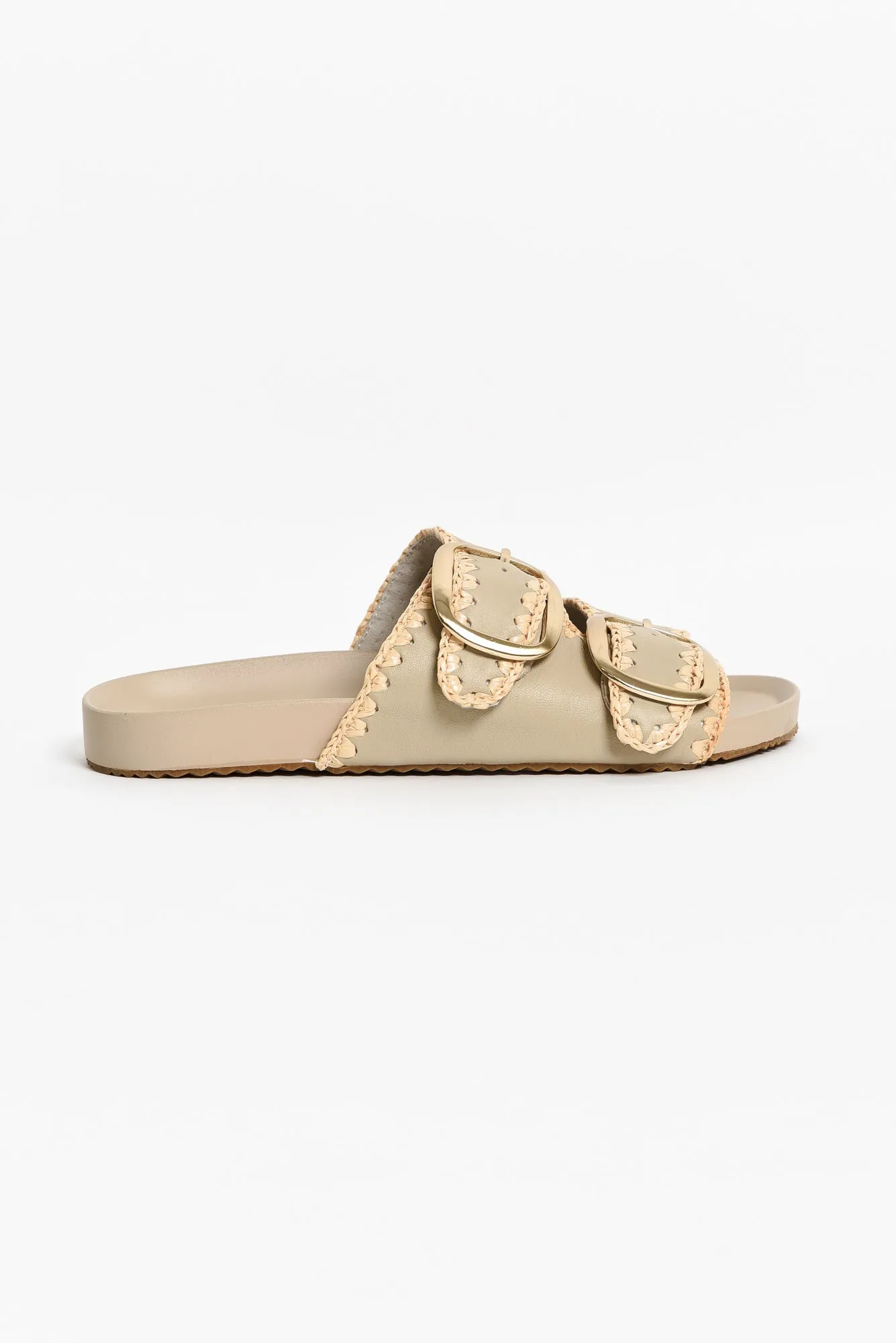 Poppy Beige Leather Buckle Slide