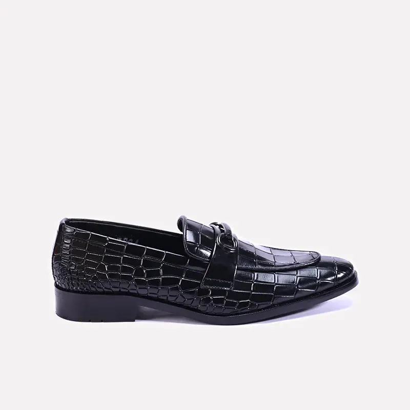 Savoy Black Crocodile Loafers Shoes 0111101