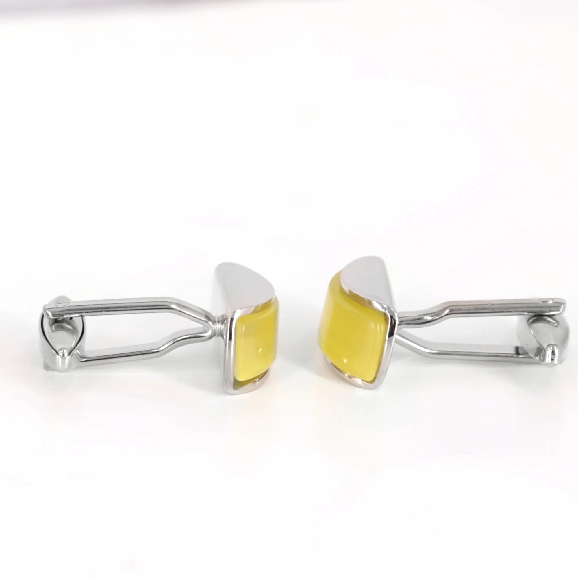 Spherical wedge in Yellow fiber optic Cufflinks