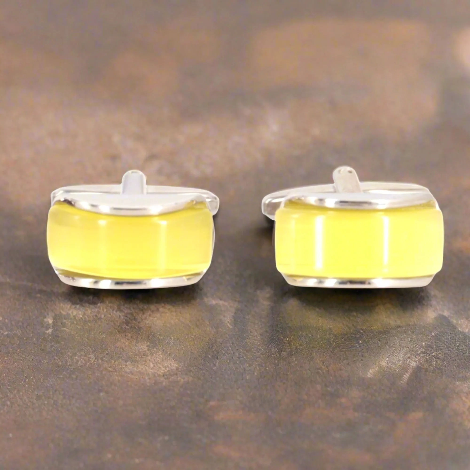 Spherical wedge in Yellow fiber optic Cufflinks