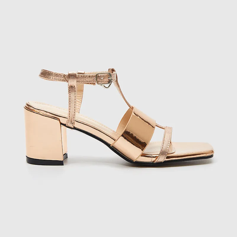 Square Toe Ankle Strap Heeled Sandals