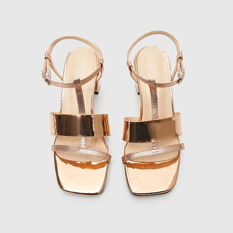 Square Toe Ankle Strap Heeled Sandals