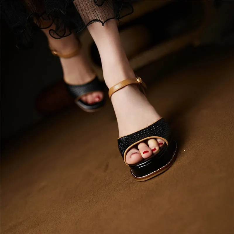 Summer Trend Weave Design Buckle Strap High Heeled Sandals