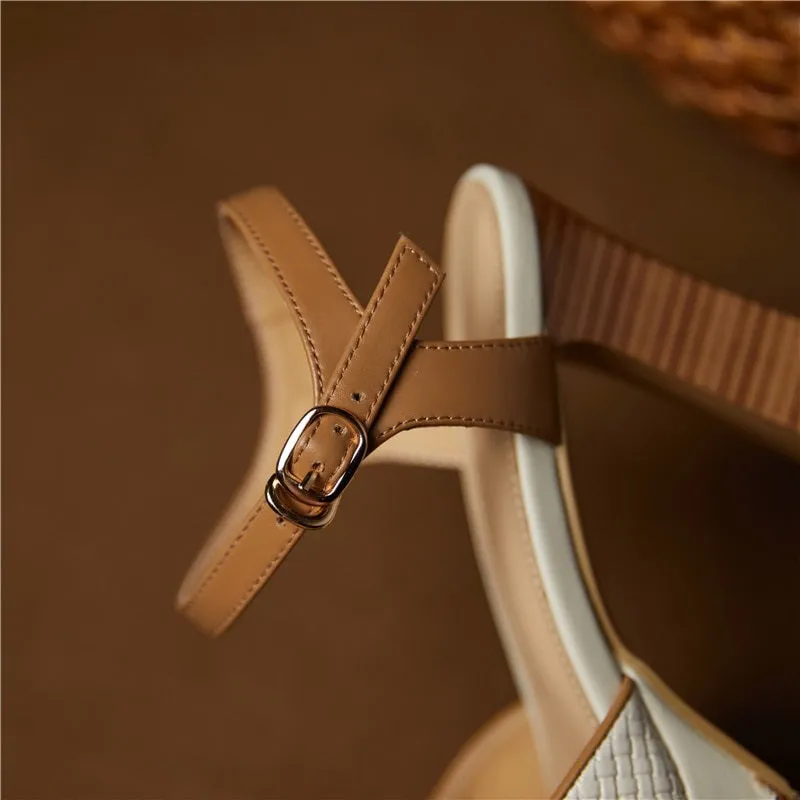 Summer Trend Weave Design Buckle Strap High Heeled Sandals