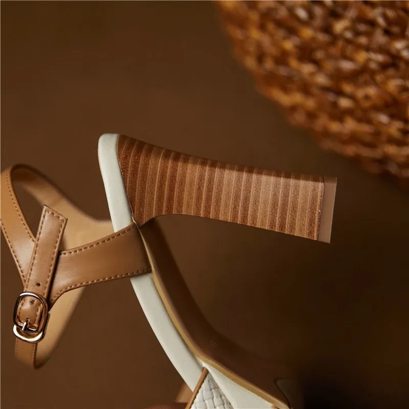 Summer Trend Weave Design Buckle Strap High Heeled Sandals