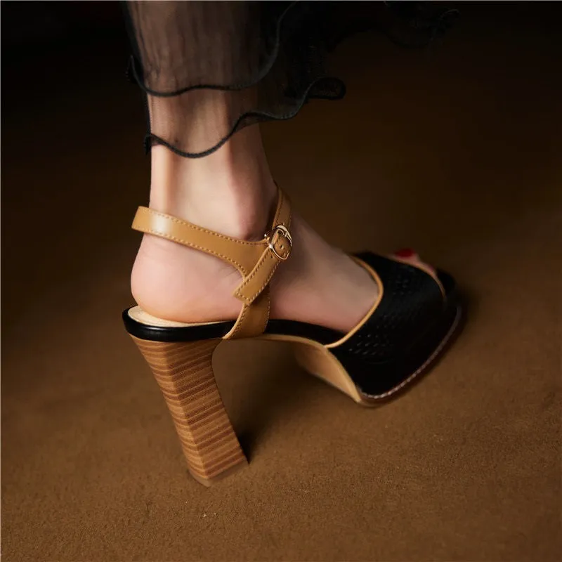 Summer Trend Weave Design Buckle Strap High Heeled Sandals