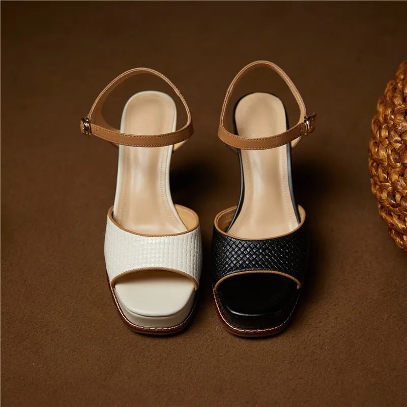 Summer Trend Weave Design Buckle Strap High Heeled Sandals