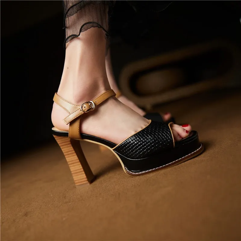 Summer Trend Weave Design Buckle Strap High Heeled Sandals