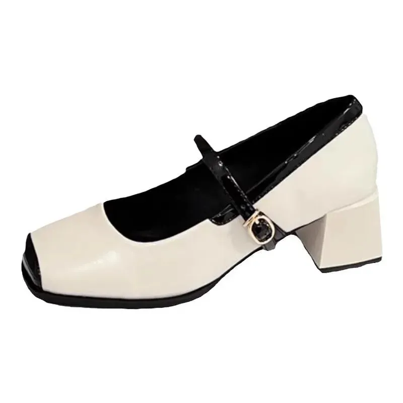 TAVIMART  -  White Туфли Женские Soft Leather Chunky Heeled Sandals Metal Buckle Woman Shoes Square Toe Zapatos Mujer 2024 Tendencia Spring