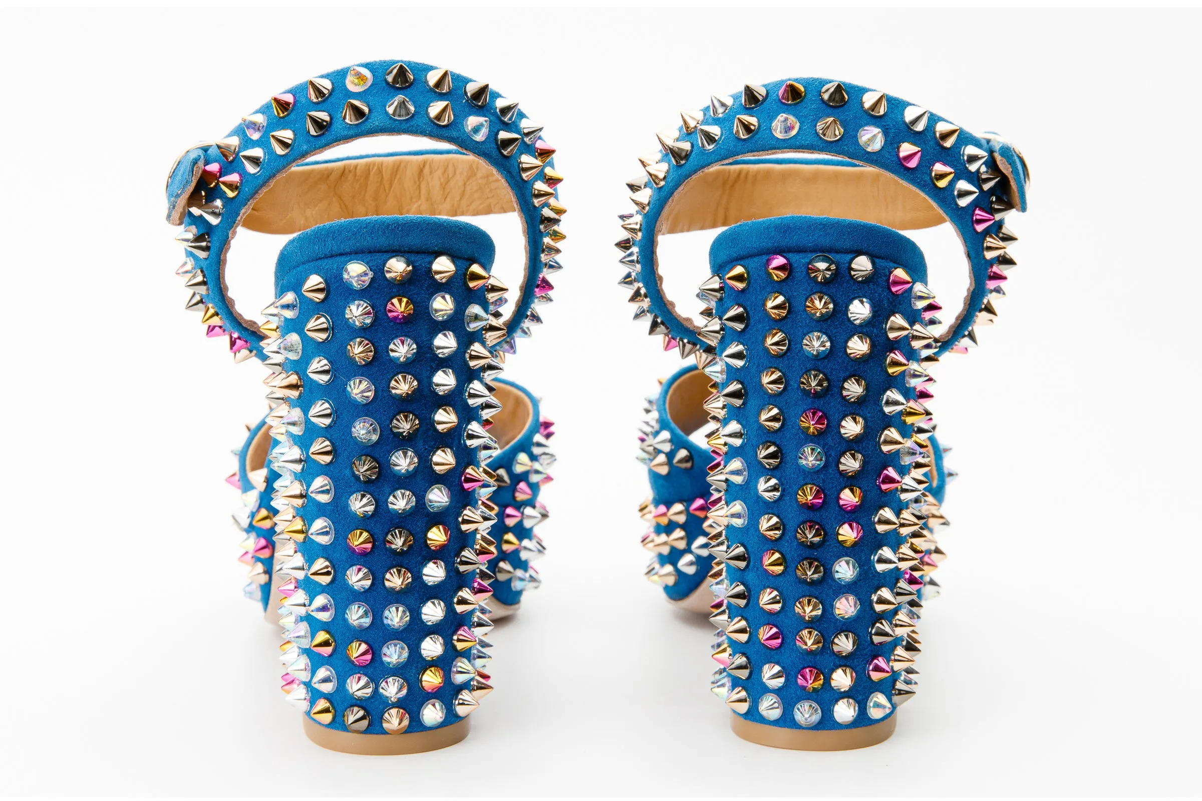 The Tampico Blue Suede Leather Spike Platform Heel Women Sandal