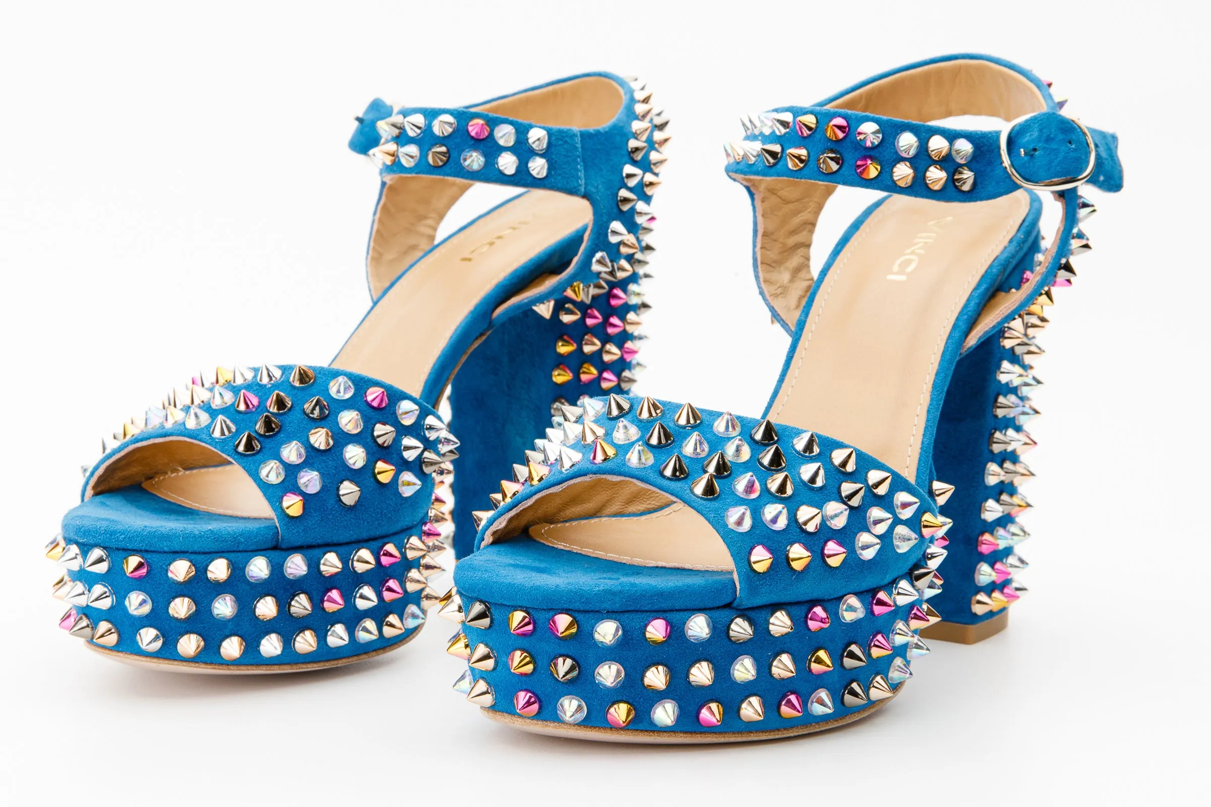 The Tampico Blue Suede Leather Spike Platform Heel Women Sandal