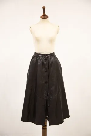 Vintage 1980s Black Leather Full Midi Skirt