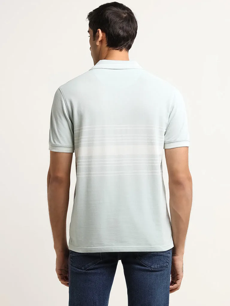 WES Casuals Mint Striped Design Slim Fit T-Shirt