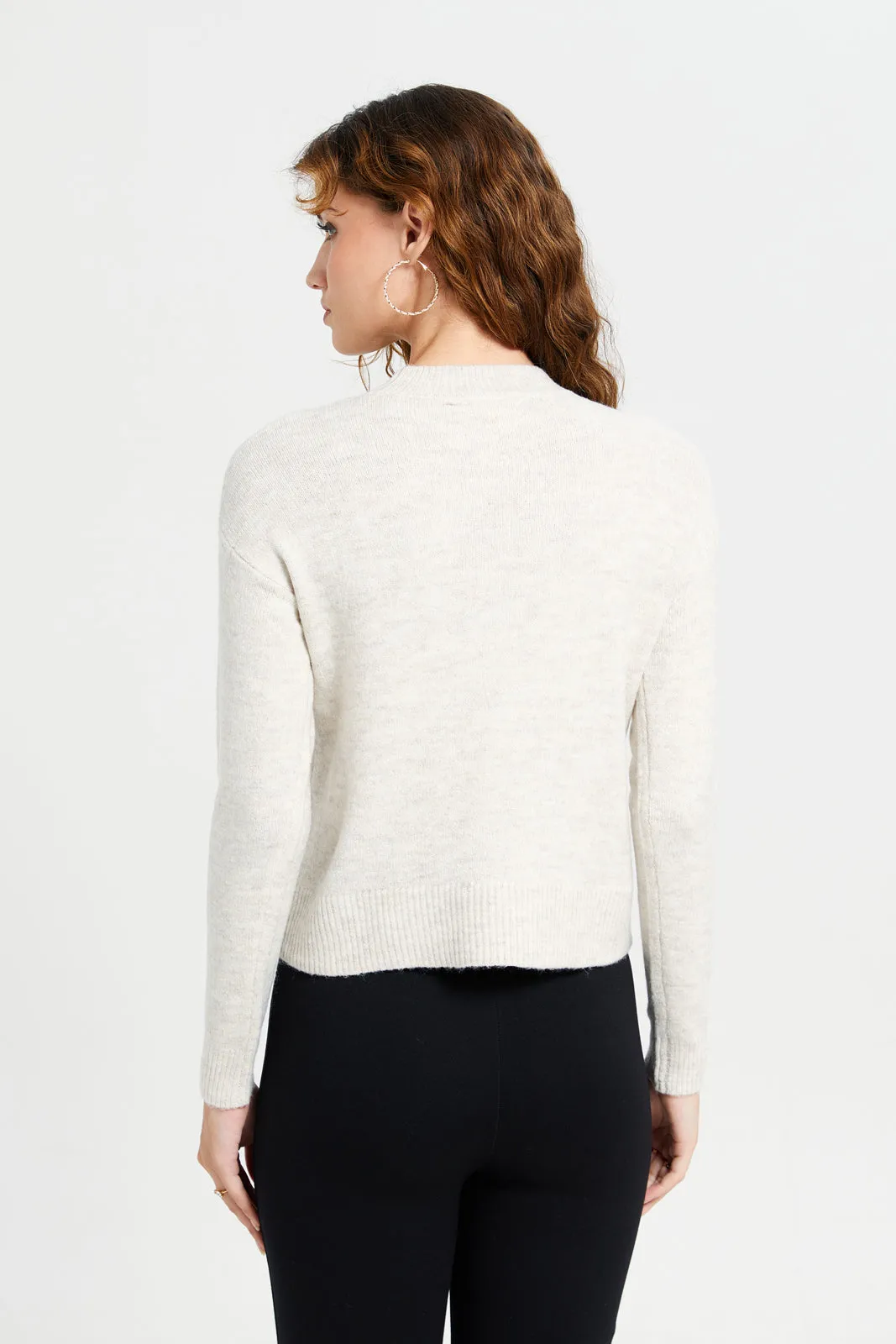 Women Beige Embellished Pullover