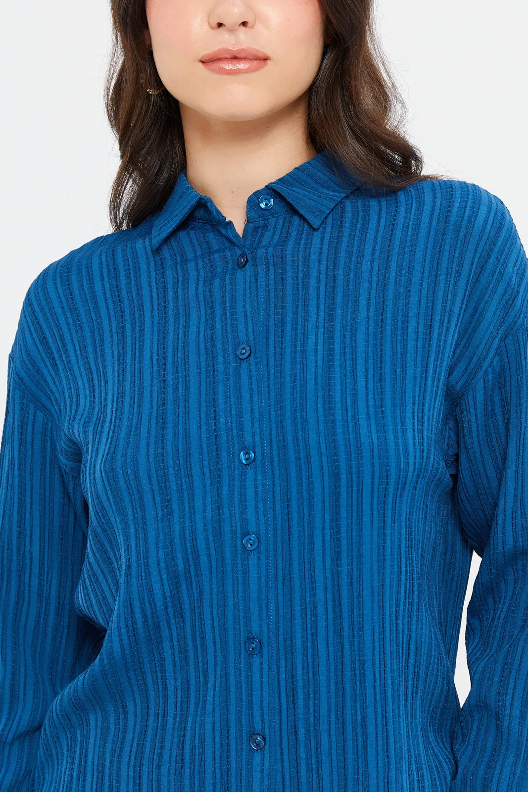 Women Blue Textured Shirt