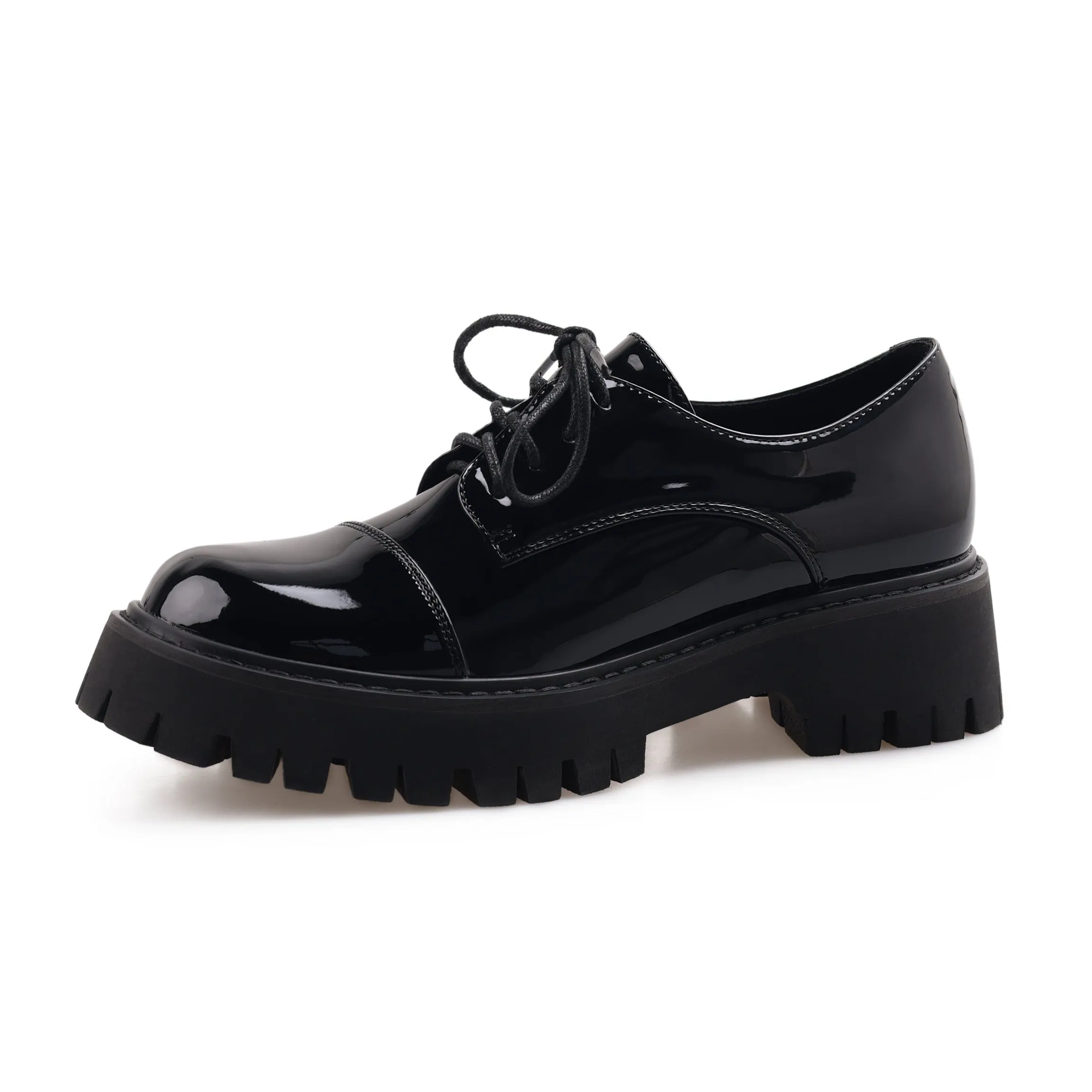 Women's Black Patent Leather Lace Up Platform Shoes