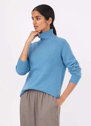 Women's Lambswool Funnel Neck Jumper in Storm Blue