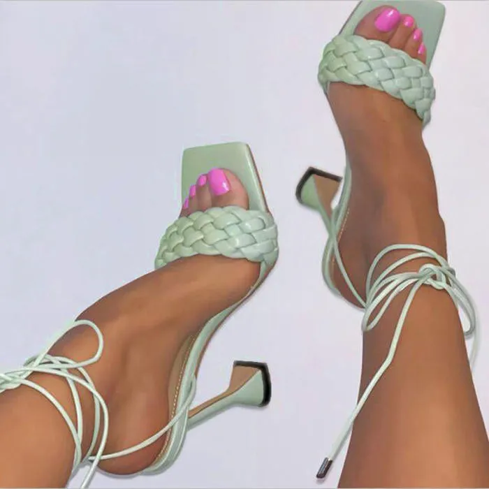 Woven Tie Ankle Heels