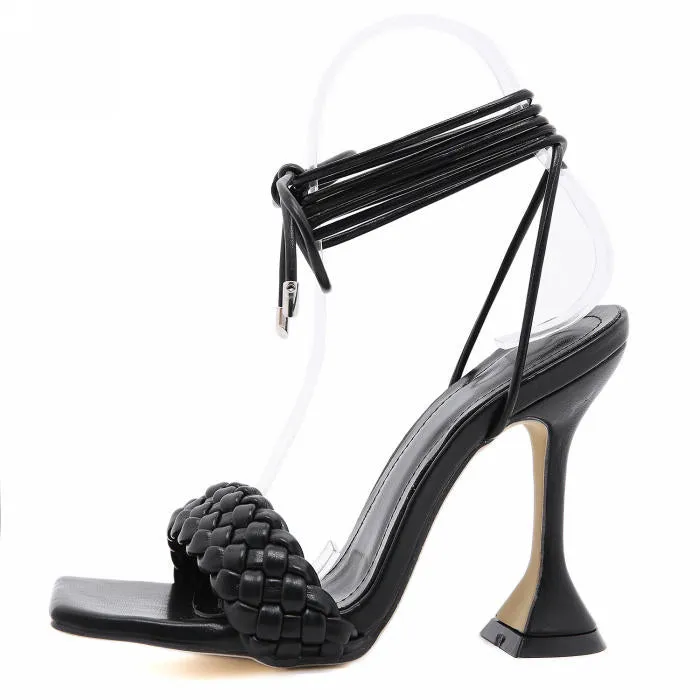 Woven Tie Ankle Heels