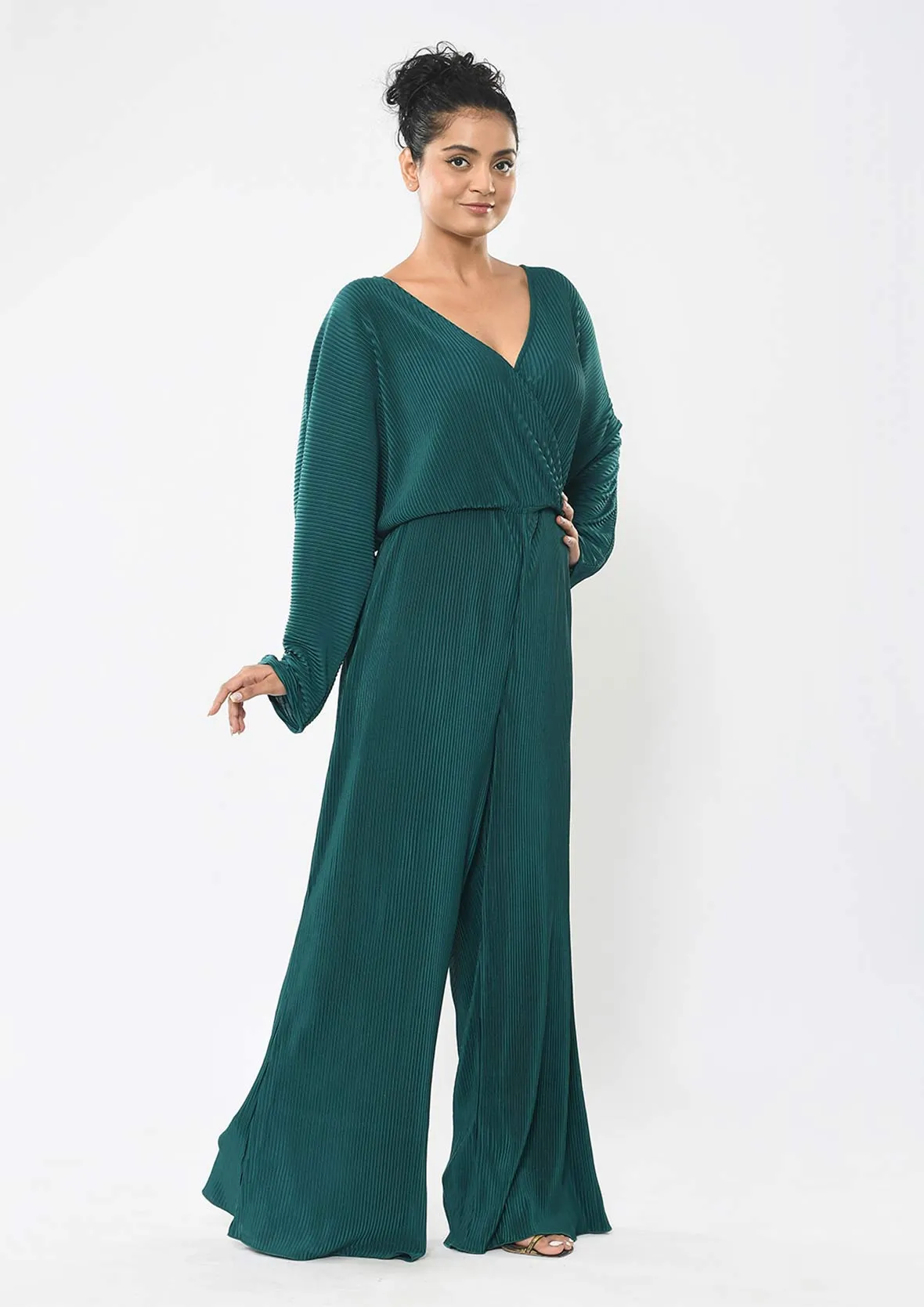 Wrap Front Pleated Jumpsuit